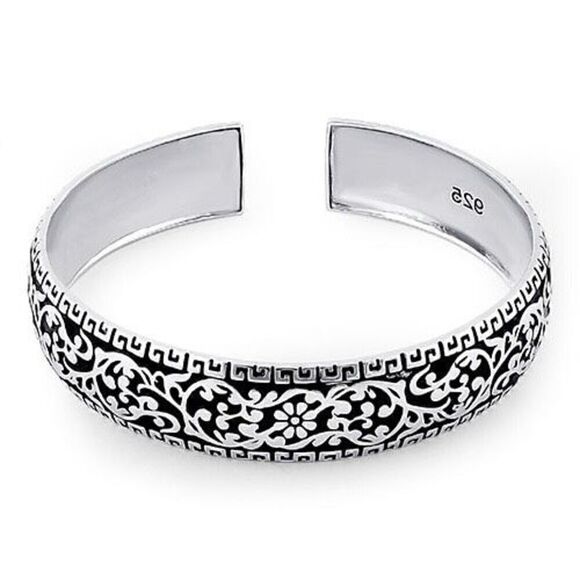 New Sterling Silver Flower Garden Bangle Bracelet - Picture 2 of 4